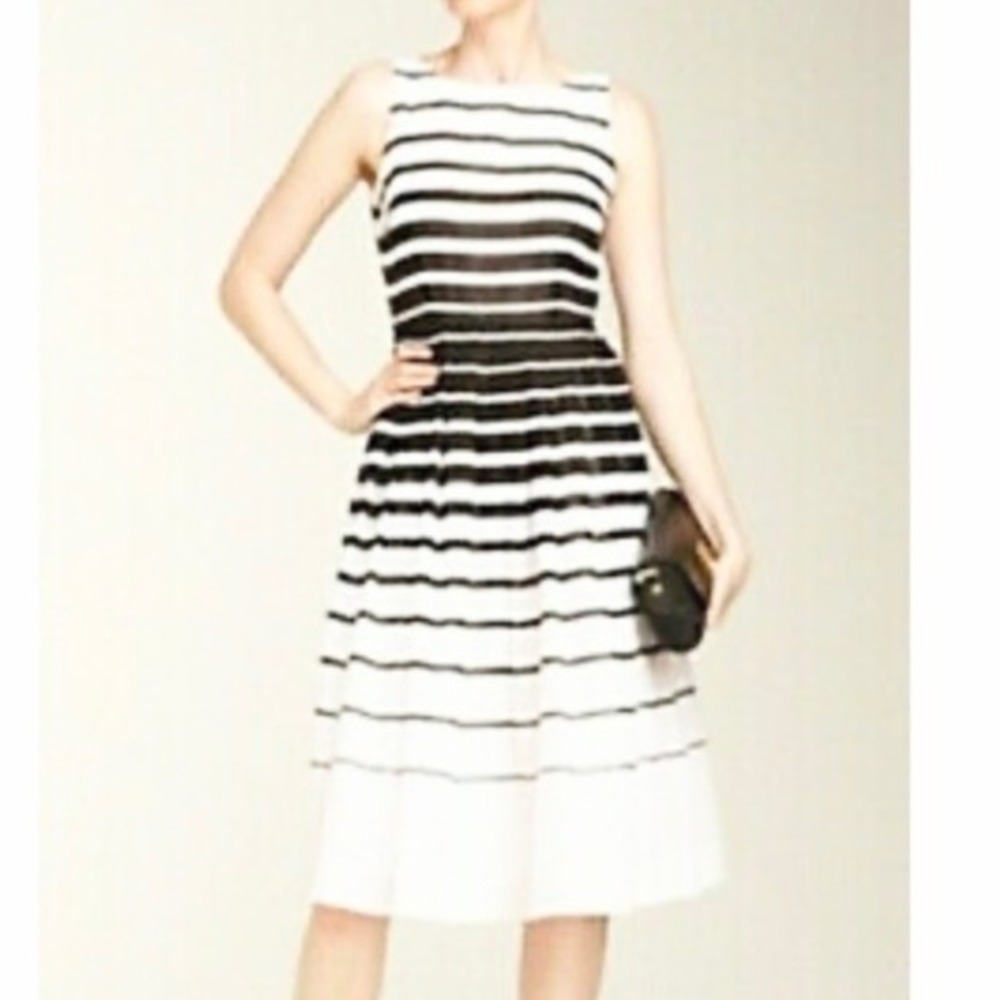 Talbots Fit & Flare Dress Striped Sleeveless, Womens 14 Black White